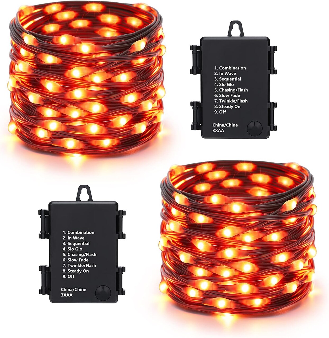 2 Pack Halloween String Lights with Timer - 17.38FT 50 LED (Orange)